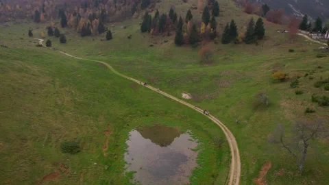 View from the drone of the mountains in autumn. Stock Footage 220676131