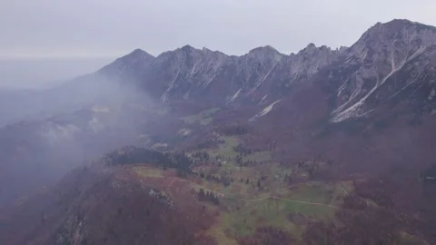 View from the drone of the mountains in autumn. Stock Footage 220676433