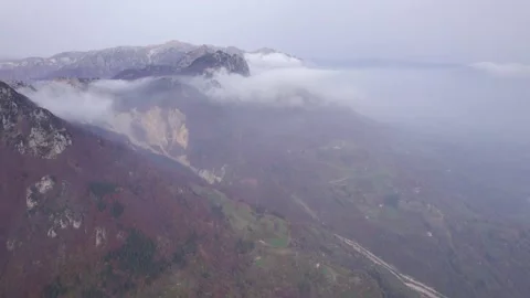 View from the drone of the mountains in autumn. Stock Footage 220676478