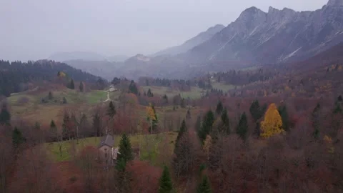 View from the drone of the mountains in autumn. Stock Footage 220676507