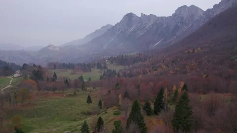 View from the drone of the mountains in autumn. Stock Footage 220676519