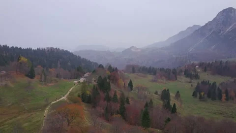 View from the drone of the mountains in autumn. Stock Footage 220676532