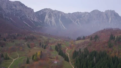 View from the drone of the mountains in autumn. Stock Footage 220676560