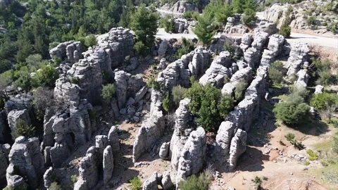 View from the drone on the mountains valley at Turkey Stock Footage 266226982