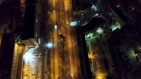 View drone night city with blue light ring road with yellow light of district 4K Stock Footage 101055714