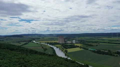 View of drone of nuclear power plant and river 動画素材 197763089