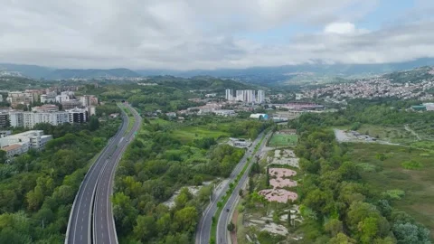 View from a drone over Road E45, Saracena, Cosenza, Calabria, Italy, Europe Vídeo Stock 294953936