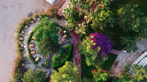 View from the drone to the park and the sandy beach Stock Photos