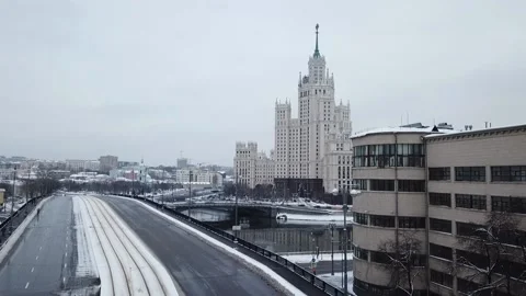 View from the drone to the river bridge and the old high-rise building Stock-Footage 169071538