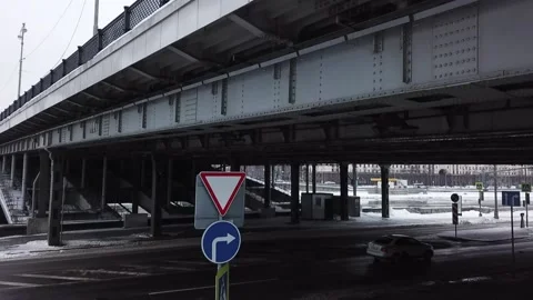 View from the drone to the river bridge and the old high-rise building Stock-Footage 169071617