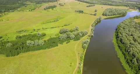 View from the drone. River, field, forest. Aerial view drone landscape 動画素材 155619914
