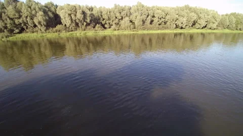 View from the drone. River, forest, sun, fields. Видео 149296558