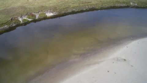 View from the drone. River, sandy beach, field, forest Stock-Footage 149026741