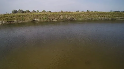 View from the drone. River, sandy beach, field, forest Stock-Footage 149026751