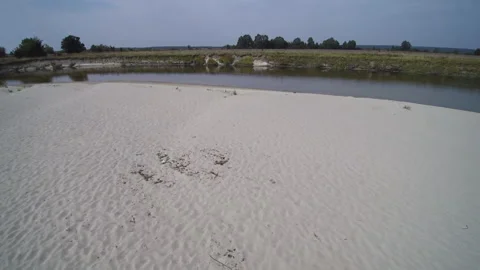 View from the drone. River, sandy beach, field, forest Stock-Footage 149026773
