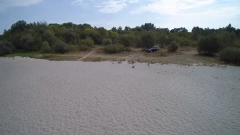 View from the drone. River, sandy beach, field, forest Stock-Footage 149026808