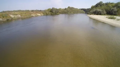 View from the drone. River, sandy beach, field, forest Stock-Footage 149026832