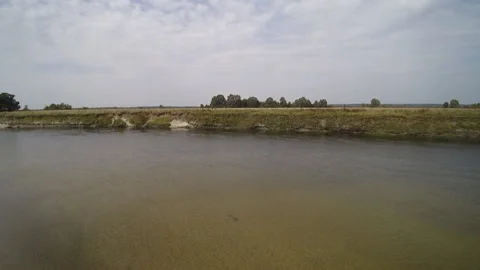 View from the drone. River, sandy beach, field, forest Stock-Footage 149026924