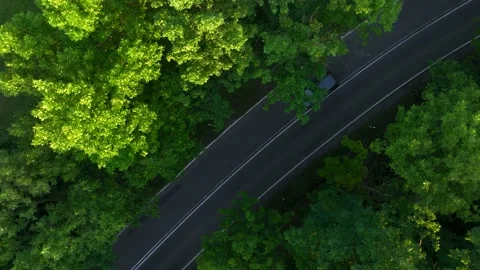 The view from the drone to the road through the forest against the background Stock Footage 197341035