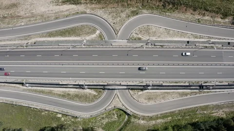 View from the drone road traffic outside the city Stock Footage 113296138