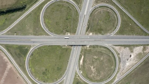 View from the drone road traffic outside the city Video stock 113296188
