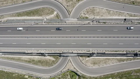 View from the drone road traffic outside the city Stock Footage 113296384