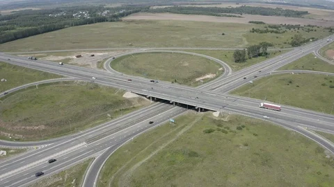 View from the drone road traffic outside the city Stock Footage 113296528