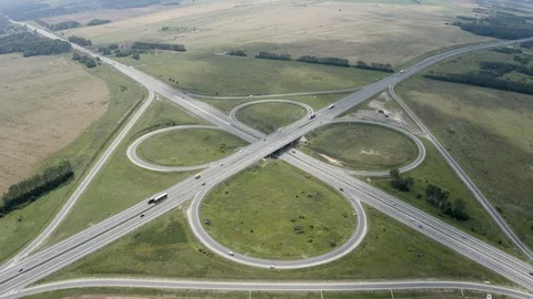View from the drone road traffic outside the city Stock Footage 113296613