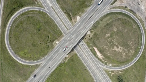 View from the drone road traffic outside the city Stock Footage 113296820