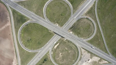 View from the drone road traffic outside the city Stock Footage 113296863