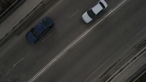 View from the drone, road view from the top, cars, traffic, slowly passing cars Stock Footage 151854656