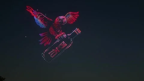 View of drone show in night sky over Seoul, South Korea. Video stock 343683309