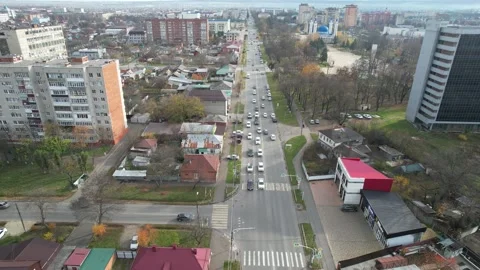 The view from the drone shows the road with markings, transport in the city. Stock Footage 222419615