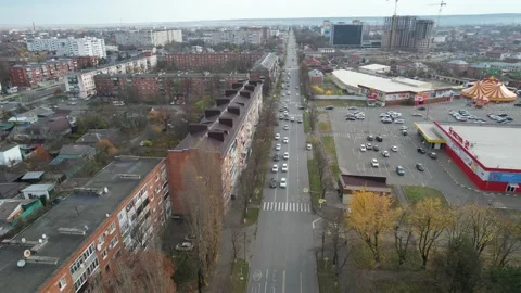 The view from the drone shows the road with markings, transport in the city. Stock Footage 222419882