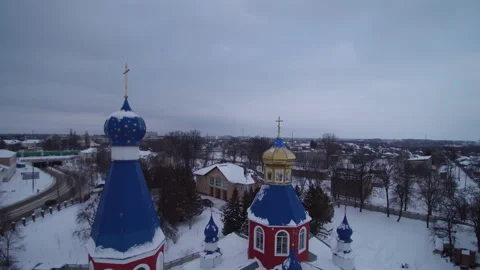 View from the drone. Small town in winter. Konotop. Ukraine. Видео 149208039