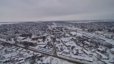 View from the drone. Small town in winter. Konotop. Ukraine. Видео 149208143