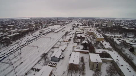View from the drone. Small town in winter. Konotop. Ukraine. Видео 149208165