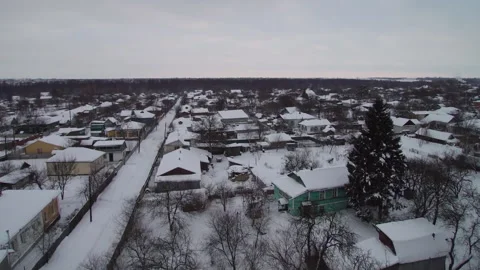 View from the drone. Small town in winter. Konotop. Ukraine. Видео 149208169
