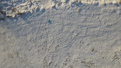 View from the drone. Snowy field. The camera rotates Stock Footage 149368453