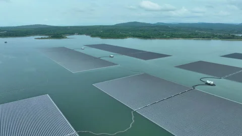 View from drone Solar cell farm, photovoltaic electricity, clean energy Vídeos de archivo 253578742