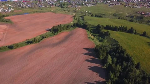 View from the drone to the sowing fields in spring Stock Footage 105275317