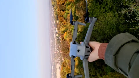 View of drone start from the hand Stock Footage 156862238