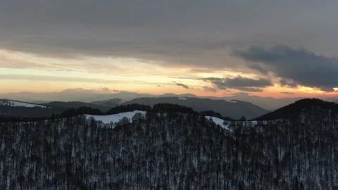 View from the drone at sunset in the winter mountains. Carpathians. Ukraine. Stock Footage 169224084