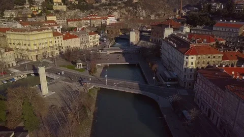 View from the drone on the tiled roofs of the old town Rijeka in Croatia. Stock Footage 101327695