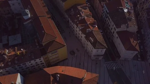 View from the drone on the tiled roofs of the old town Rijeka in Croatia. Stock Footage 101328010