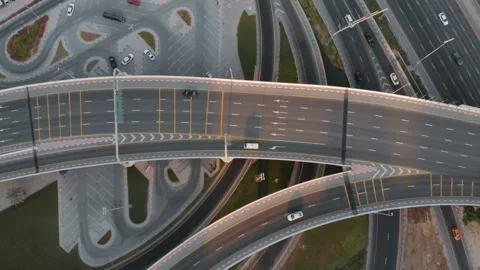 View from the drone on traffic in the Emirates Stock Footage 96986194