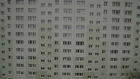 View from the drone on the windows in the workers' block of Eastern Europe. Stock Footage 165292013