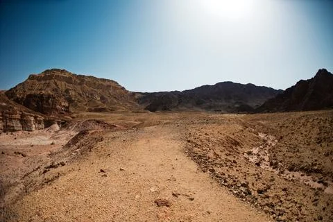 View of dry desert valley. Eilat. Israel. Stock Photos