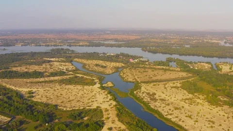 A view of a dry fields along the Dnipro River in the valley Stock Footage 127376173