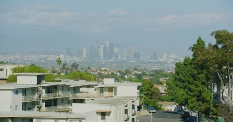 View of DTLA from Kenneth Hahn Park in Los Angeles, California Stock Footage 115930031